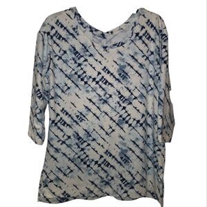 Wonderly NEW Blue & White Watercolor Tie Dye Stretch Blouse